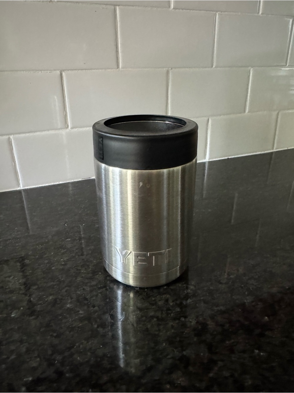 Yeti Stainless Steel Can Insulator with Black Lid